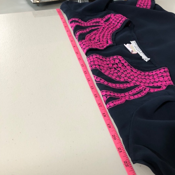 Gretchen Scott Designs Womens Blouse Size Medium Embroidered Sheer Blue Pink - Picture 9 of 12